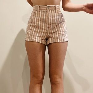 American Eagle Soft Pink Striped High-Waist Shorts